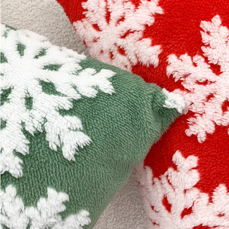 Afralia™ Soft Snowflakes Cushion Cover for Christmas, Red Green Fluffy Pillow Cover