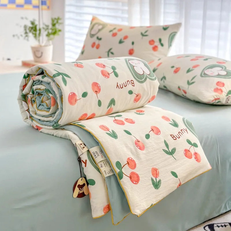 Afralia™ Cartoon Summer Blanket, Pure Cotton Soybean Fiber, Student Single Double Bed