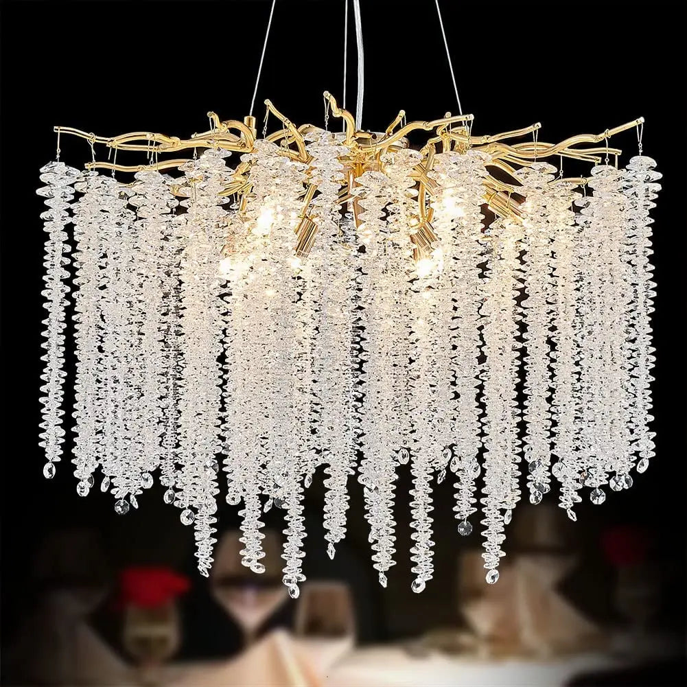 Afralia™ Crystal Tassel Chandelier: Elegant Dining Room Pendant Light Fixtures