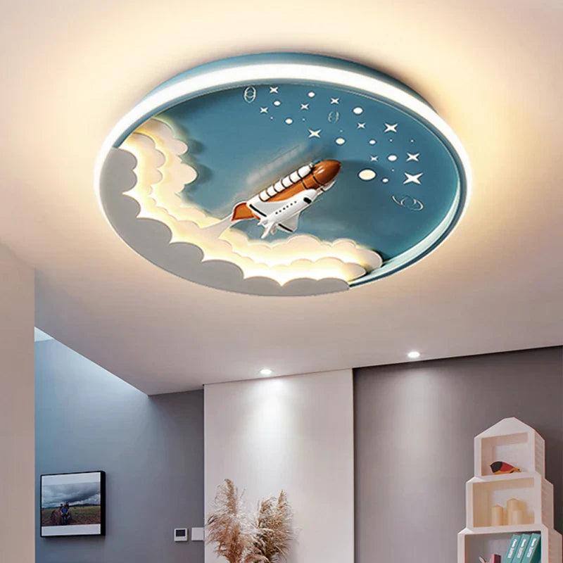 Afralia™ Kids' Cartoon Unicorn Rocket LED Ceiling Light for Bedroom Study Room