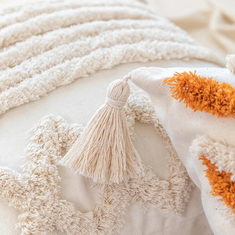 Afralia™ Boho Square Pillowcase with Embroidery & Tassel Detail for Living Room Sofa