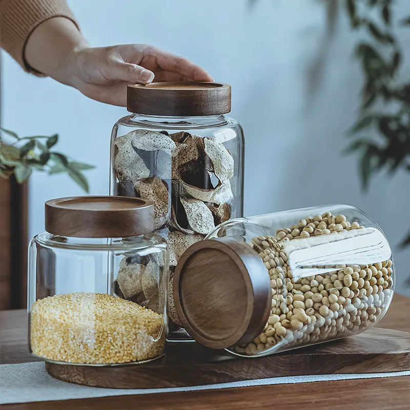 Afralia™ Glass Mason Storage Tank with Bamboo Cover: Organize Spices & Condiments