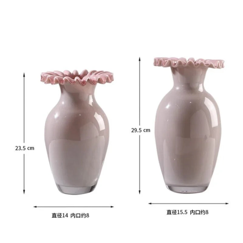 Afralia™ Pink Glass Vase Lace Flower Arrangement Hydroponics Terrarium Home Decor