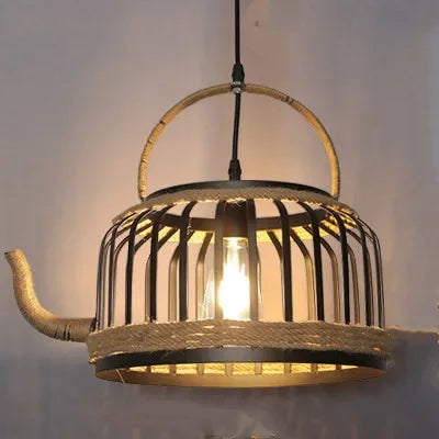 Afralia™ Teapot Rope Rattan Pendant Light Industrial Rustic Decor Suspension Luminaire