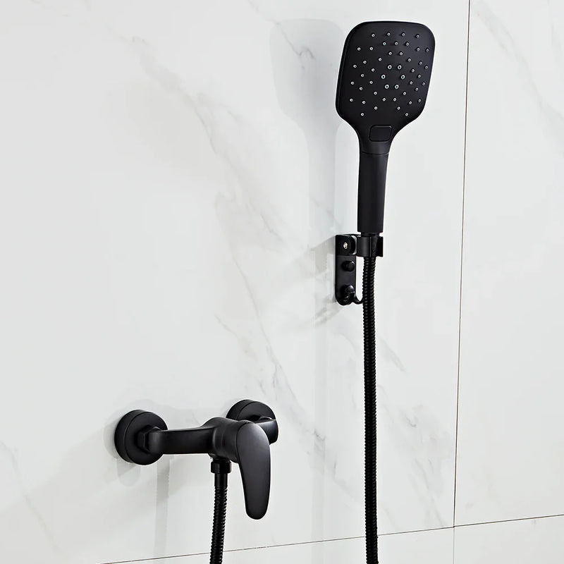 Afralia™ Black Brass Single Handle Shower Faucet Set with Hand Shower Head