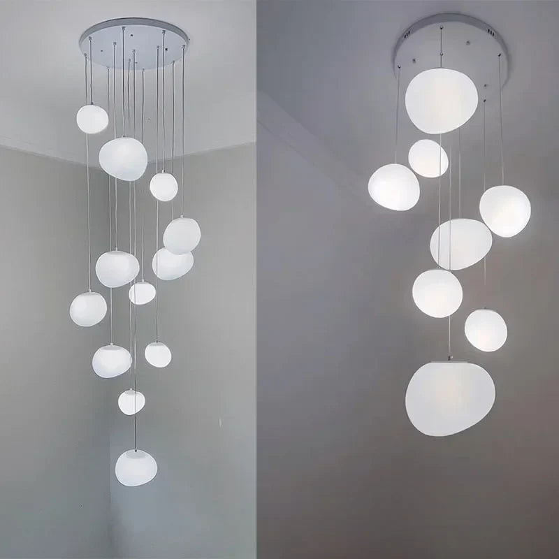 Afralia™ Nordic Villa White Glass Pendant Lights Led Chandelier - Modern Simple Suspend Lamp