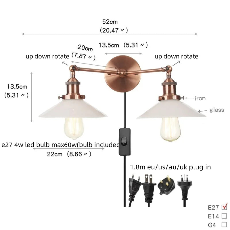 Afralia™ Vintage Loft Art Glass Wall Lamp - LED Study Aisle Bedside Light