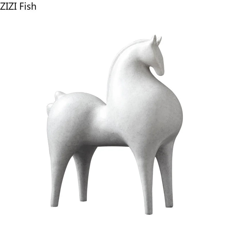 Afralia™ Modern White Horse Resin Sculpture Desk Ornament Minimalist Statue Aesthetic Decor