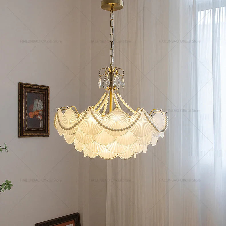 Afralia™ Shell Pearl Glass Crystal Chandelier for Modern Luxury Living Room