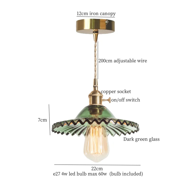 Afralia™ Brass Amber Glass LED Pendant Light for Restaurant Bedside Kitchen Loft Bar