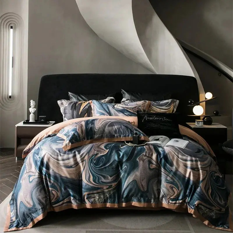 Afralia™ Vintage Distorted Painting Print Bedding Set with Soft Lyocell Cotton, Silky Feel