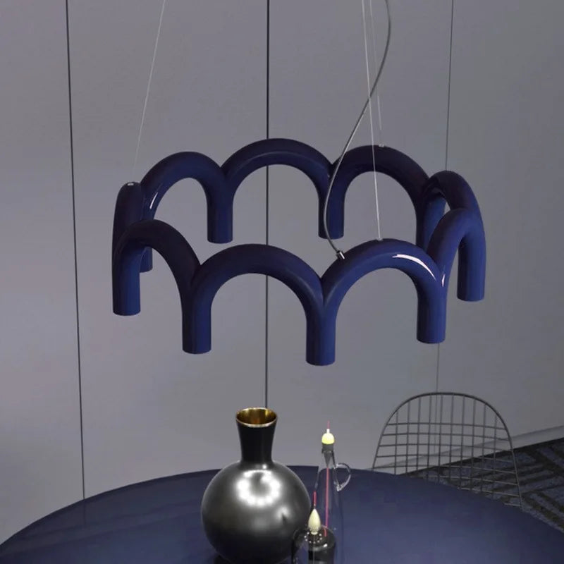 Afralia™ Blue Metal Arch Chandelier Pendant Light - Modern Design for Home Décor