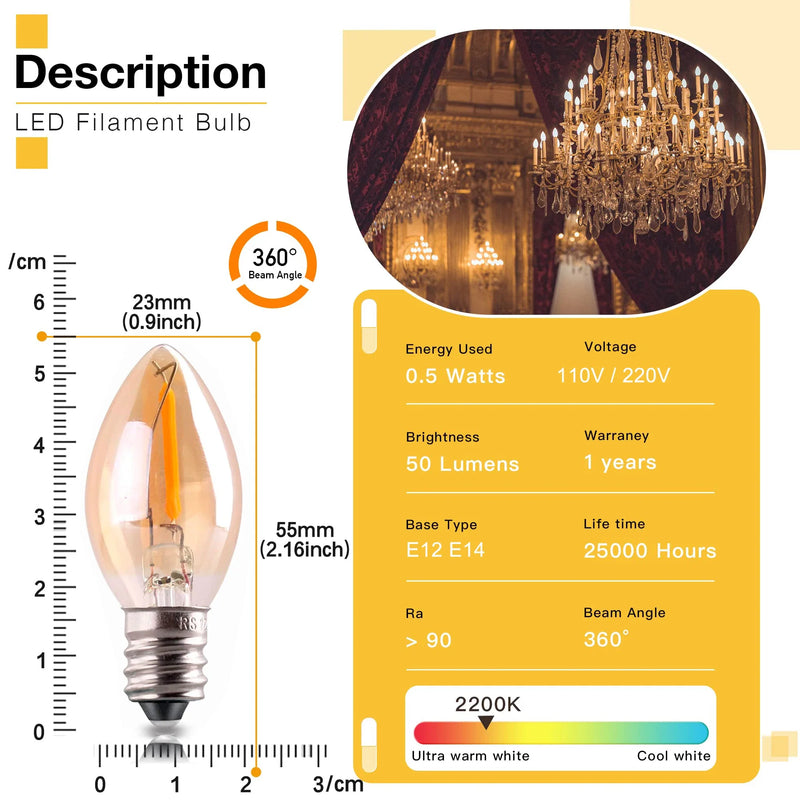 Afralia™ Vintage Soft Warm LED Night Light Bulb C7 0.5W 2700K E12 E14 220V Glass Lamp