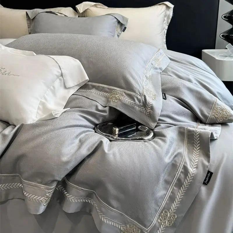 Afralia™ Luxury Embroidered Jacquard Bedding Set - Soft, Silky, Breathable Cotton Duvet Cover Set