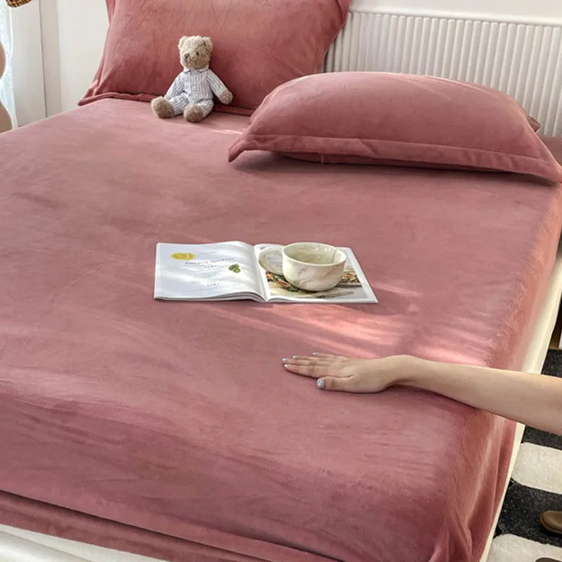 Afralia™ Winter Milk Velvet Fitted Sheet - Thick Plush Mattress Protector for Bed