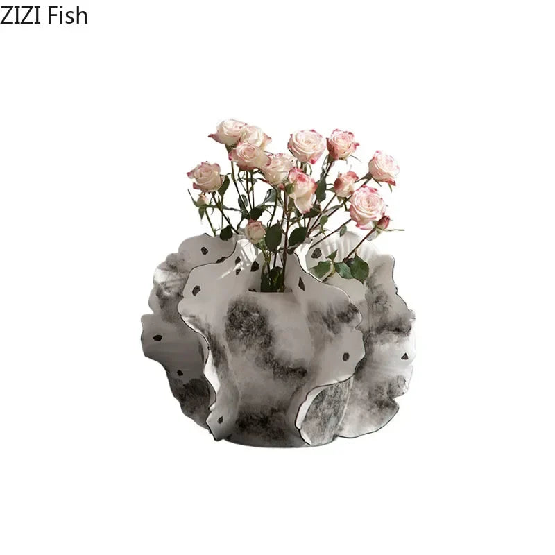 Afralia™ Colorful Wings Ceramic Vase Desk Decoration with Artificial Flowers