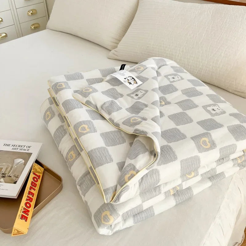 Afralia™ Cartoon Patchwork Summer Cooling Blanket Lightweight Air Condition Comforter