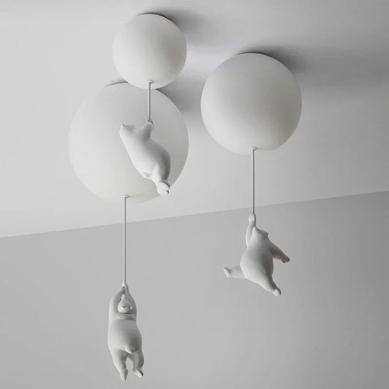 Afralia™ Modern Polar Bear Pendant Chandelier with White Glass Ball Resin Design