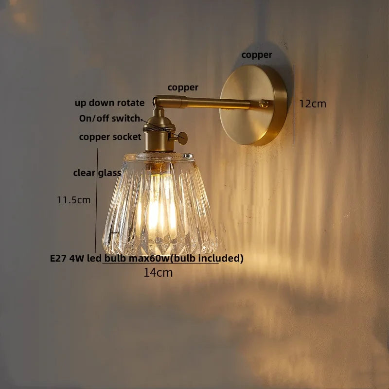 Afralia™ Nordic LED Wall Light Bedside Lamp Copper Glass Rotate Fixtures