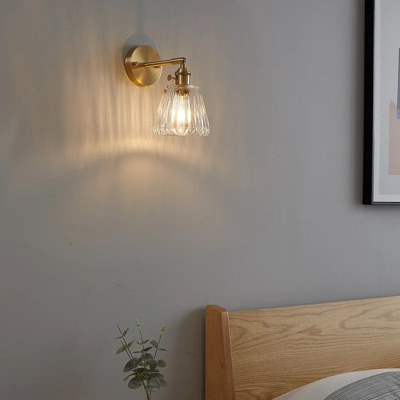 Afralia™ Copper Glass Knob Switch LED Wall Light, Nordic Modern Bedside Lamp