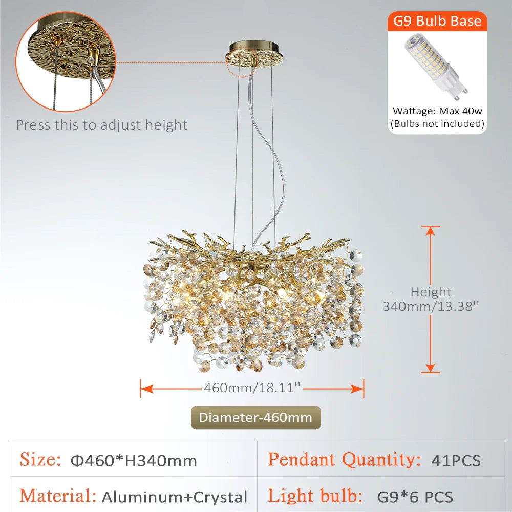 Afralia™ Sun Crystal Gold Lustre Chandelier: Nordic Villa Restaurant LED Ceiling Lamps
