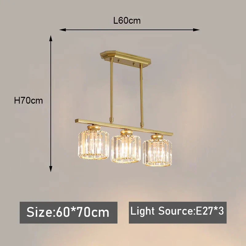Afralia™ Nordic Modern Crystal Chandelier Three-Head Hanging Light for Living Room