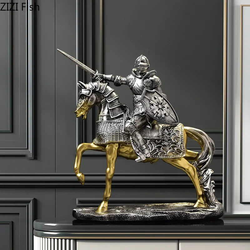 Afralia™ Heavy Armored Knight Resin Statue Decoration for Desk and Room Aesthetic