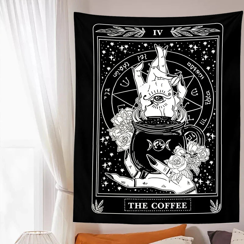 Afralia™ Coffee Tarot Tapestry Wall Hanging Moon Phase Room Decor