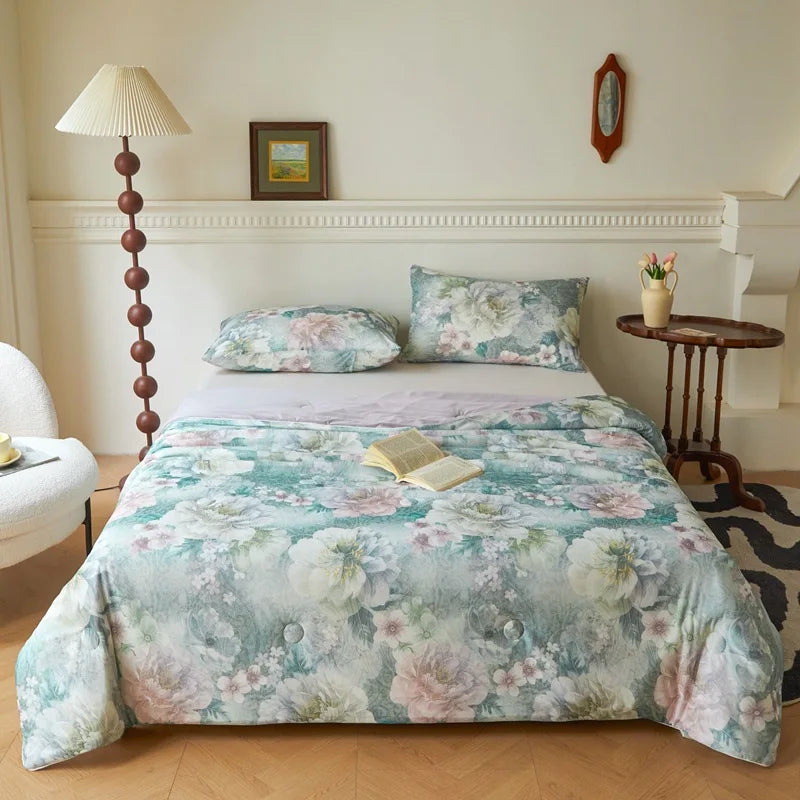 Afralia™ Knitted Cotton Print Summer Quilt, Silk Soft Blanket