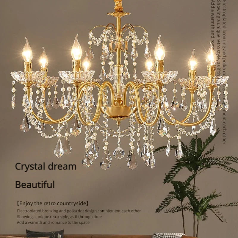 Afralia™ Full Copper Crystal Chandelier Light for Elegant Living Room, Dining Room, Bedroom