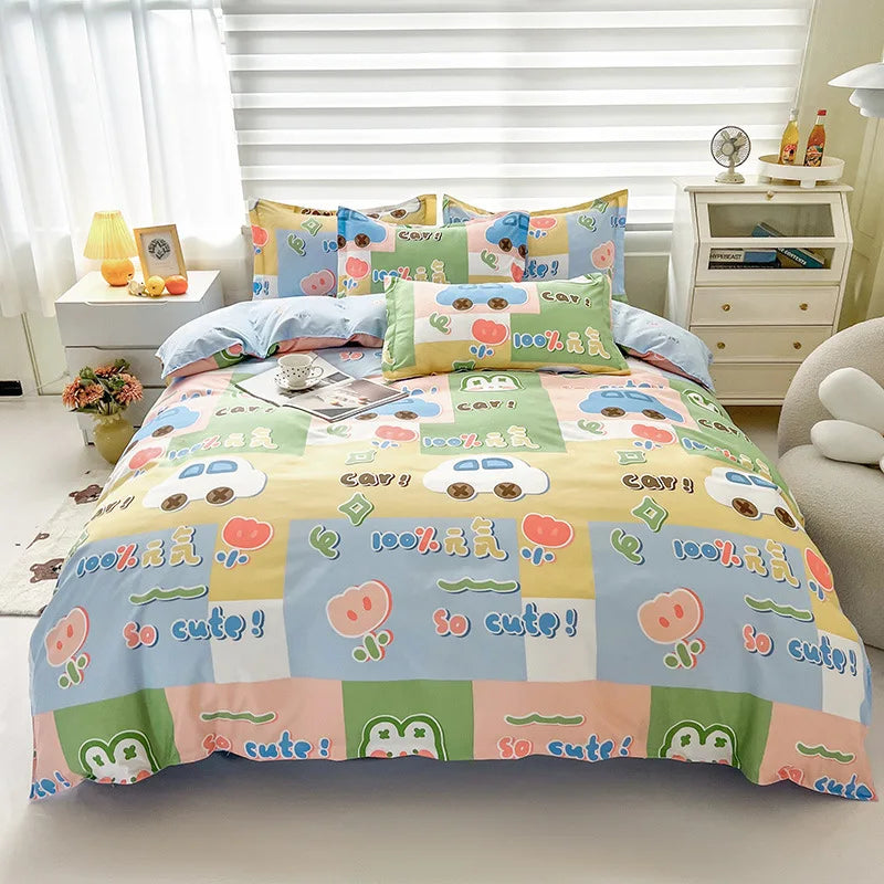 Afralia™ Happy Little Dog Duvet Set with Sheet Pillowcases Queen/King Single Double Bedding