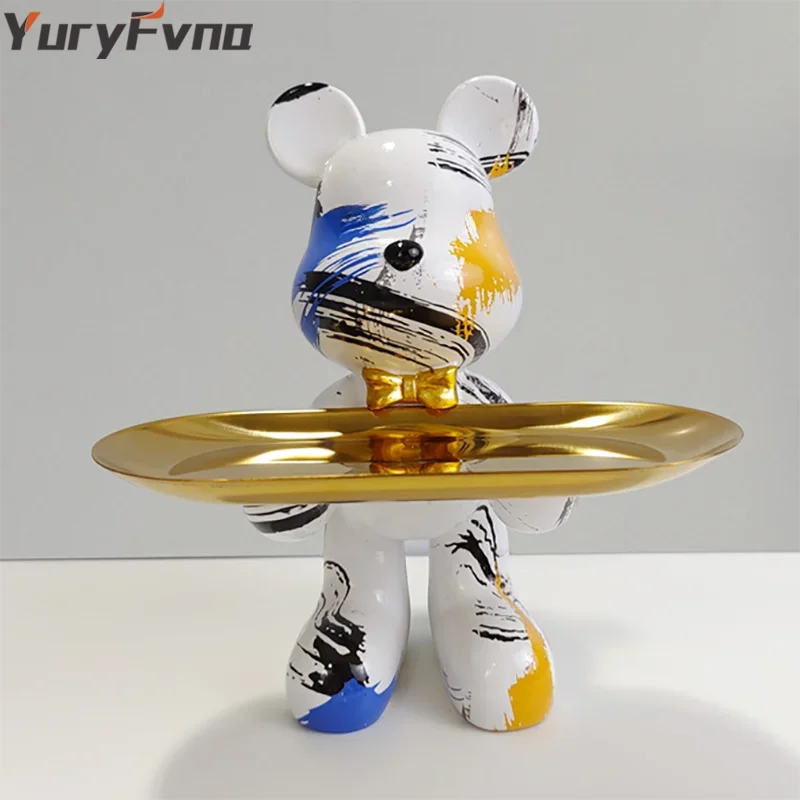 Afralia™ Graffiti Bear Statue Ornament for Modern Home Decor