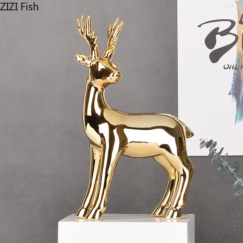 Afralia™ Minimalist Deer Sculpture Porcelain Ornament Home Decor