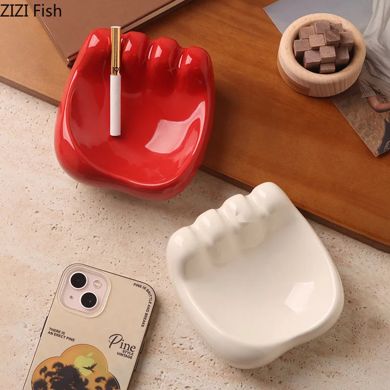 Afralia™ Modern Palm Shape Ceramic Ashtray for Smoking Weed, Home Decor & Gifts