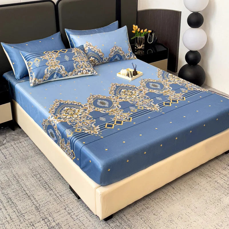 Afralia™ Printed Silky Fitted Sheet: Soft & Anti-Slip Mattress Cover