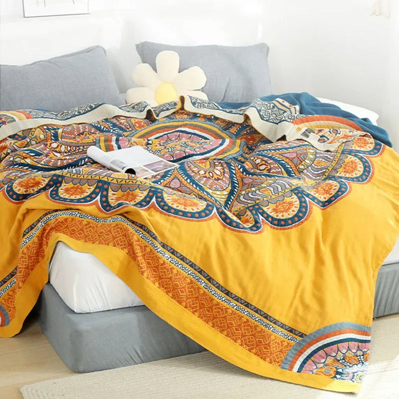 Afralia™ Cotton Mandala Leisure Blanket - Soft Double Nap Bedspread & Sofa Towel