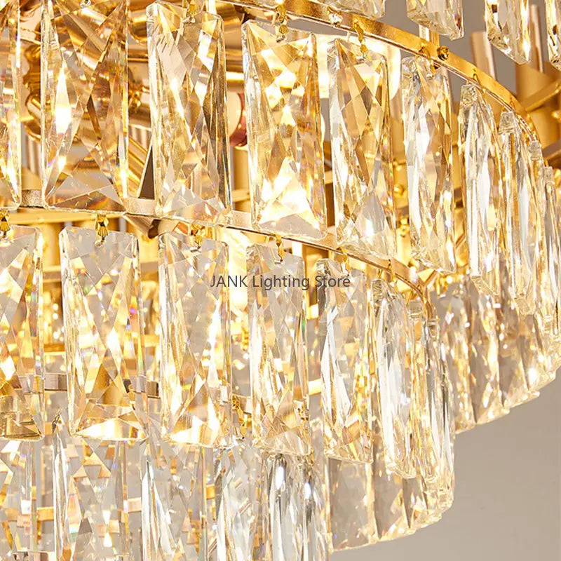 Afralia™ Gold Crystal LED Pendant Light: Modern Luxury Suspension Lamp for Living Room & Restaurant