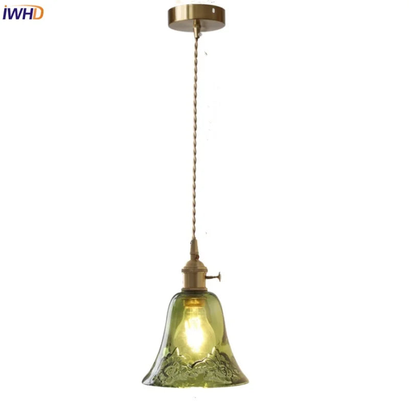 Afralia™ Modern Green Glass LED Pendant Lamp - Adjustable Wire, Copper Finish