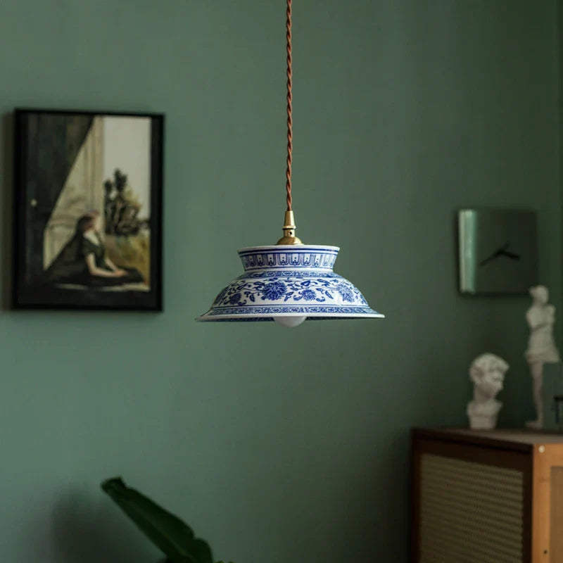 Afralia™ Vintage Ceramic LED Pendant Light with Adjustable Copper Socket & Knob Switch