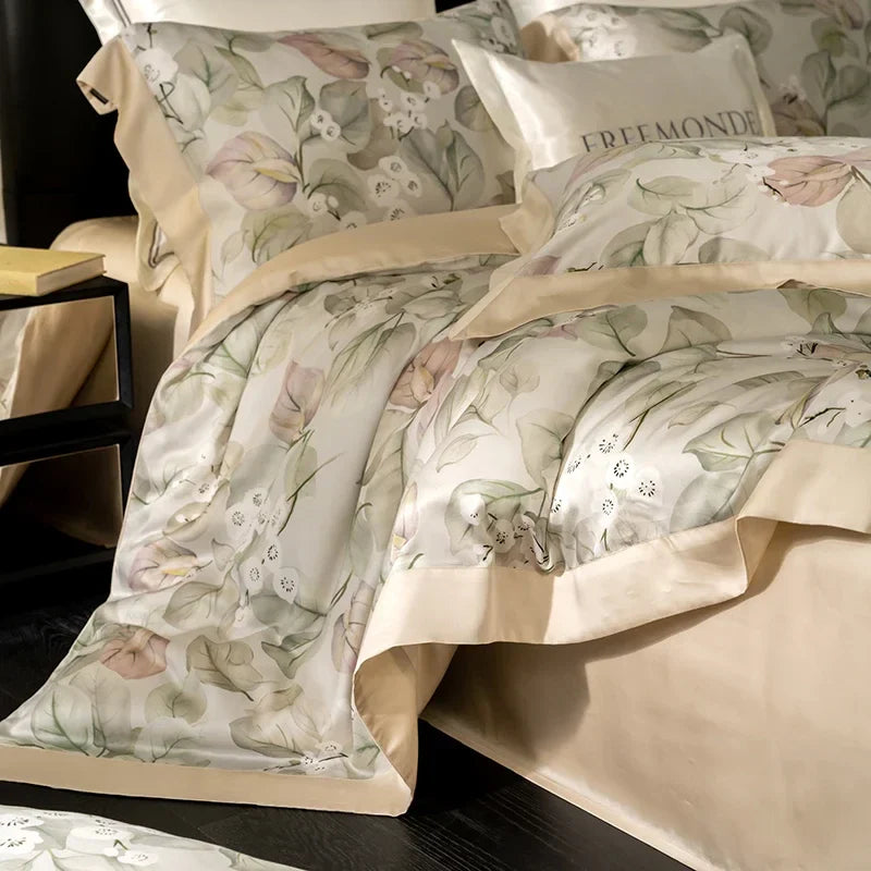 Afralia™ Egyptian Cotton Print Bedding Set: King Queen Sheet Pillowcase Duvet Cover