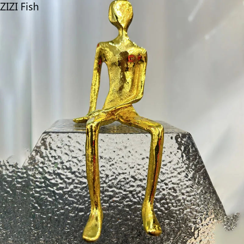 Afralia™ Golden Figures Sculpture: Modern Desk Ornament for Room Aesthetics