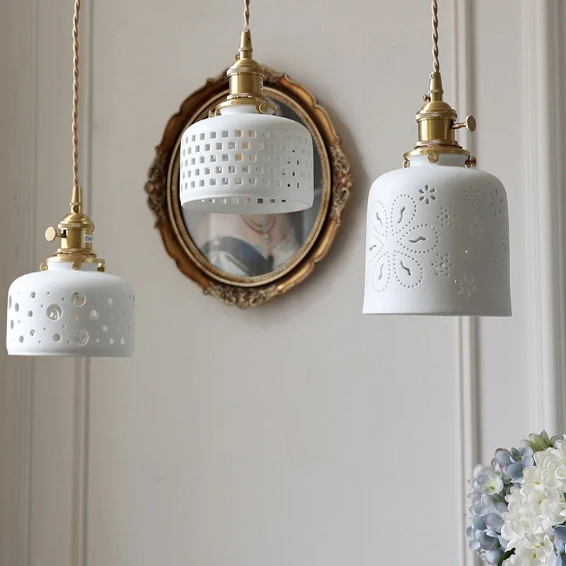 Afralia™ Ceramic Flower LED Pendant Lamp, Nordic Modern Kitchen Lighting