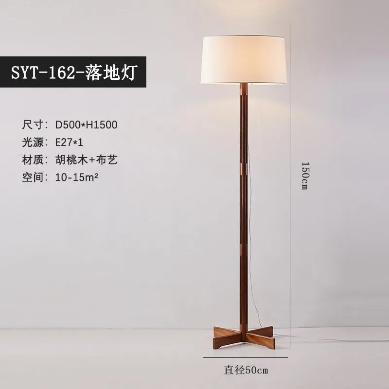 Afralia™ Zen Walnut Wood Table Lamp LED E27 Fabric Lampshade for Bedroom Living Room