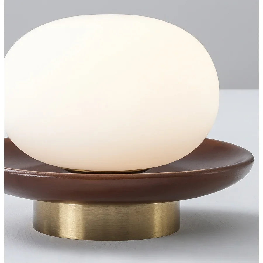 Afralia™ White Glass LED Ceiling Light Fixture with Wood Copper Canopy