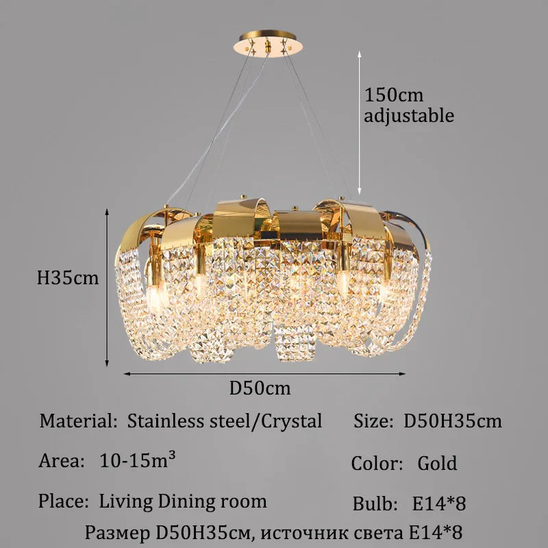 Afralia™ Gold Crystal LED Chandelier Ceiling Light Fixture Luxe Home Decor Pendant