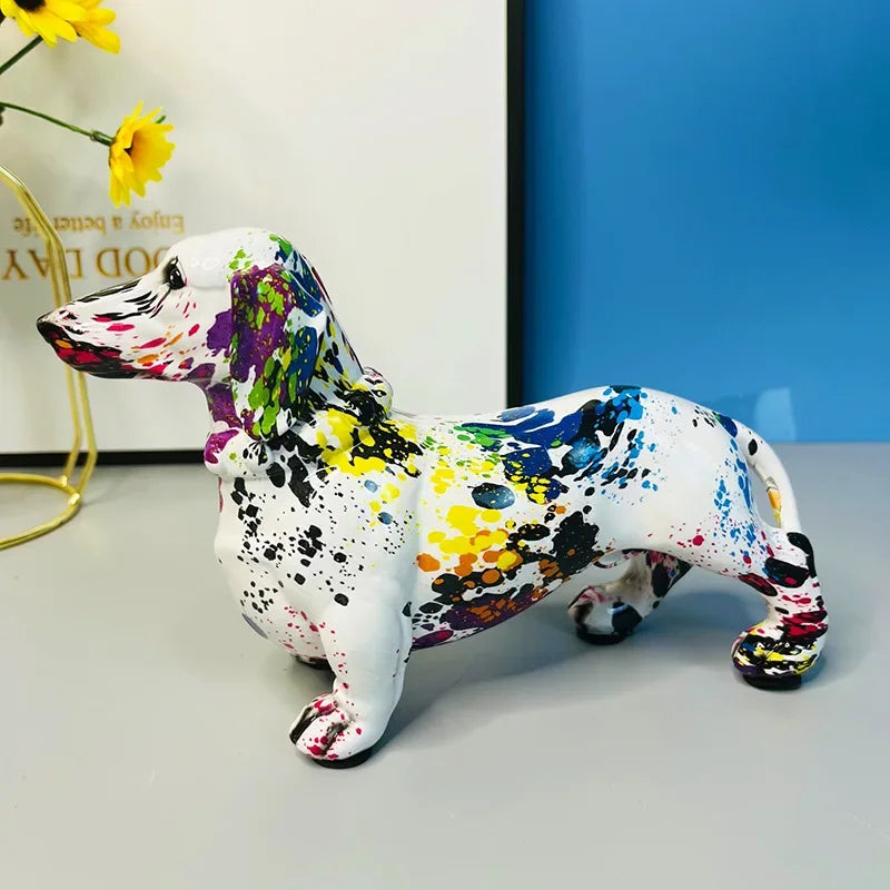 Afralia™ Colorful Dachshund Dog Resin Miniature Statue for Home Office Decor