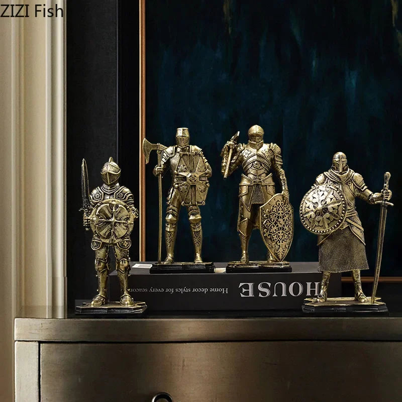 Afralia™ Heavy Armored Knight Resin Statue Decoration for Desk and Room Aesthetic