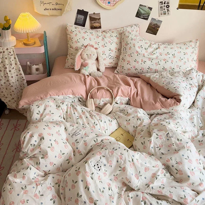 Afralia™ Cartoon Style Printed Comforter Set 4Pcs Lightweight Duvet Kits Bedding Set