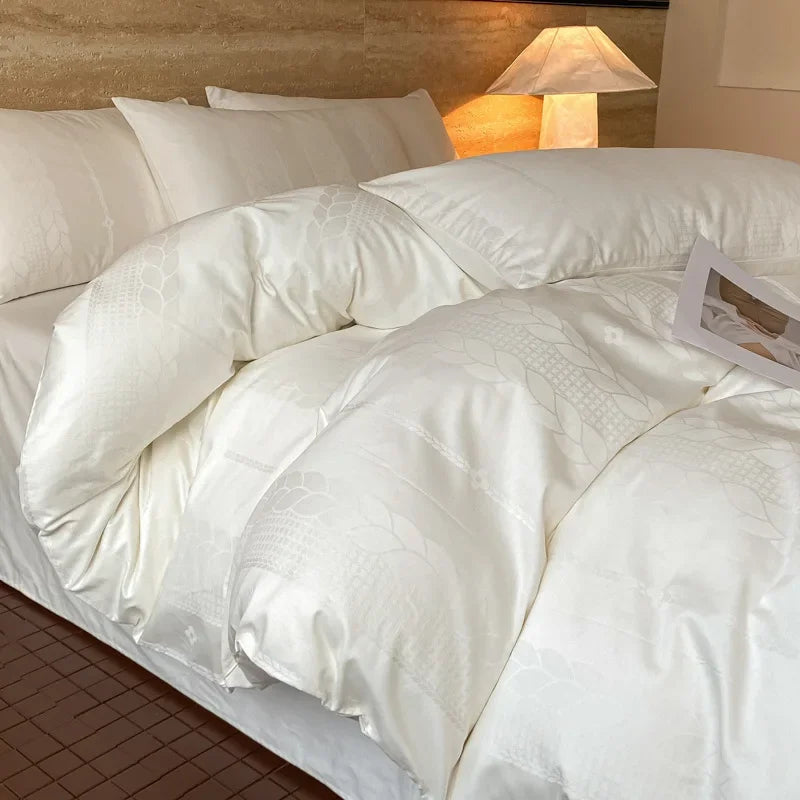 Afralia™ Satin Jacquard Cotton Fitted Sheet Set for Adults 1.5/1.8M Bed