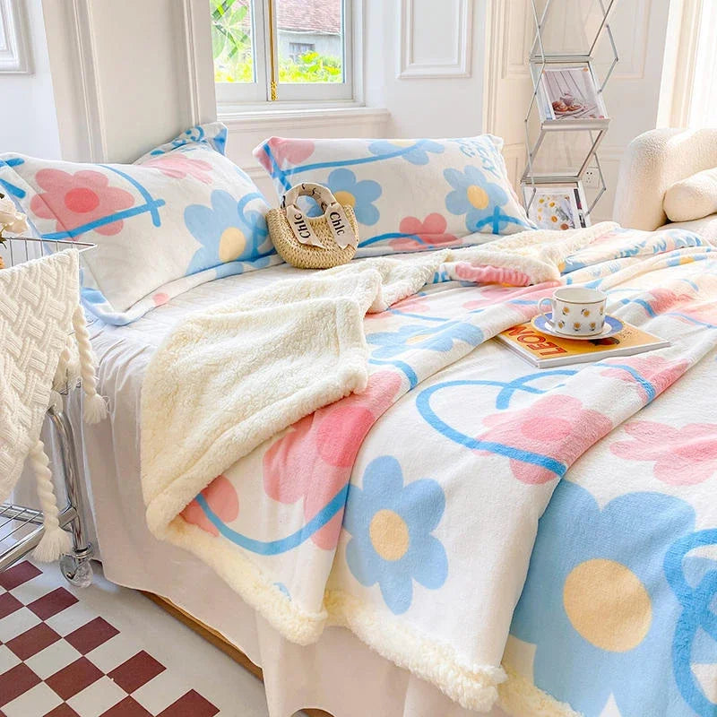 Afralia™ Cartoon Print Cozy Blanket - Milk Velvet & Cashmere - Winter/Spring Duvet Cover